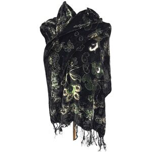 Black Velvet Burnout Floral/Paisley Fringe‎ Scarf Shawl Wrap 60" x 20"